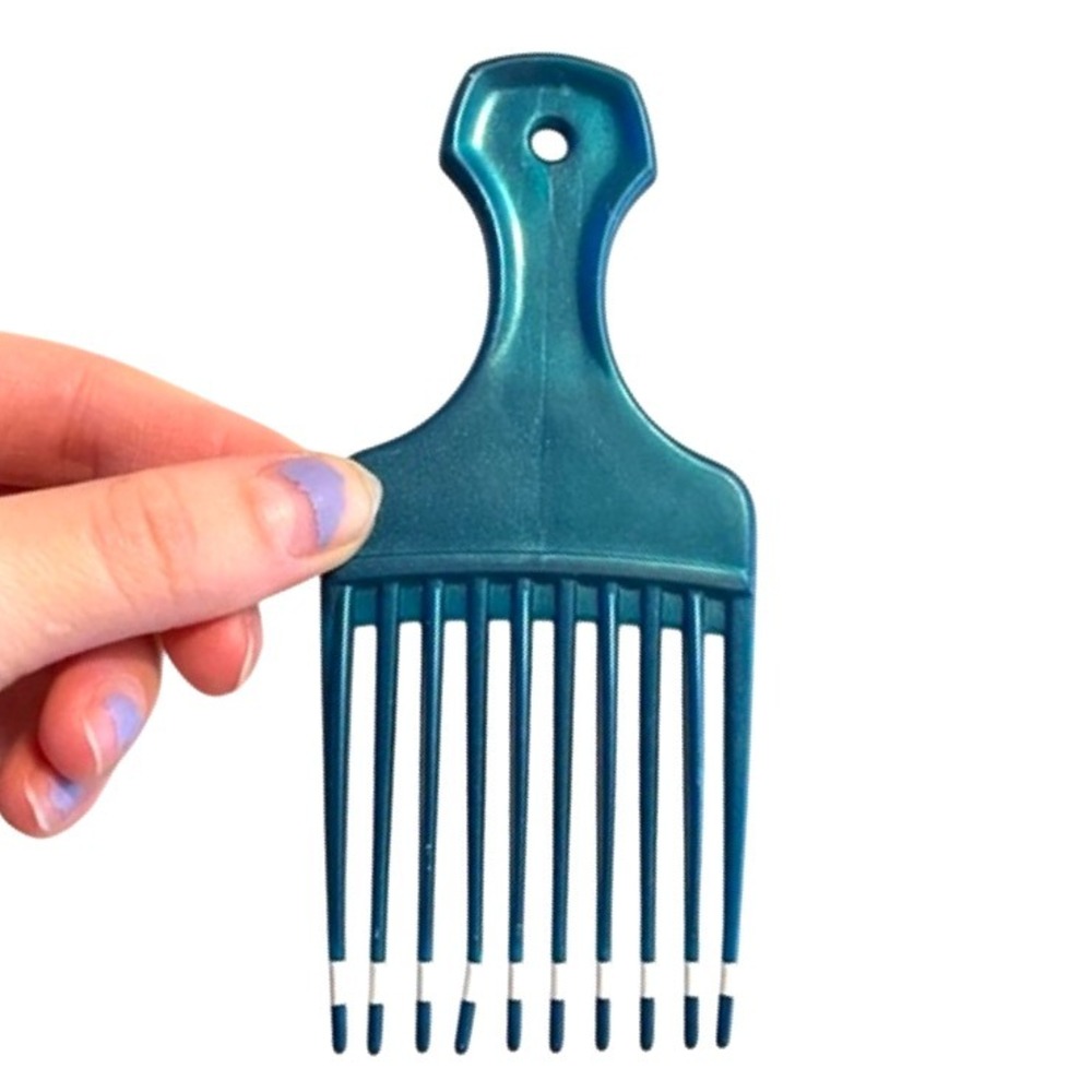 Vintage 1980s USA Patent 4345608 Plastic Hair Pick Lift Comb 5" Teal Black White